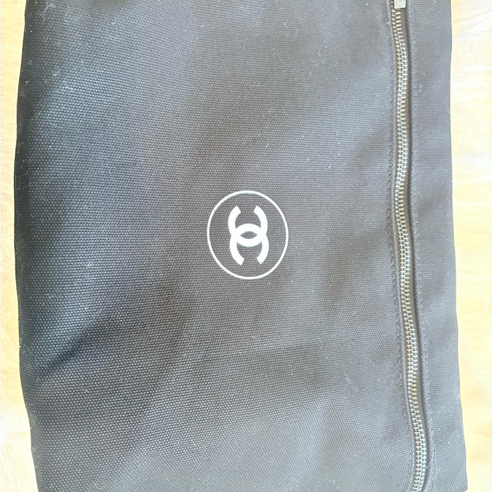 Chanel Black Zippered Pouch with Iconic Logo